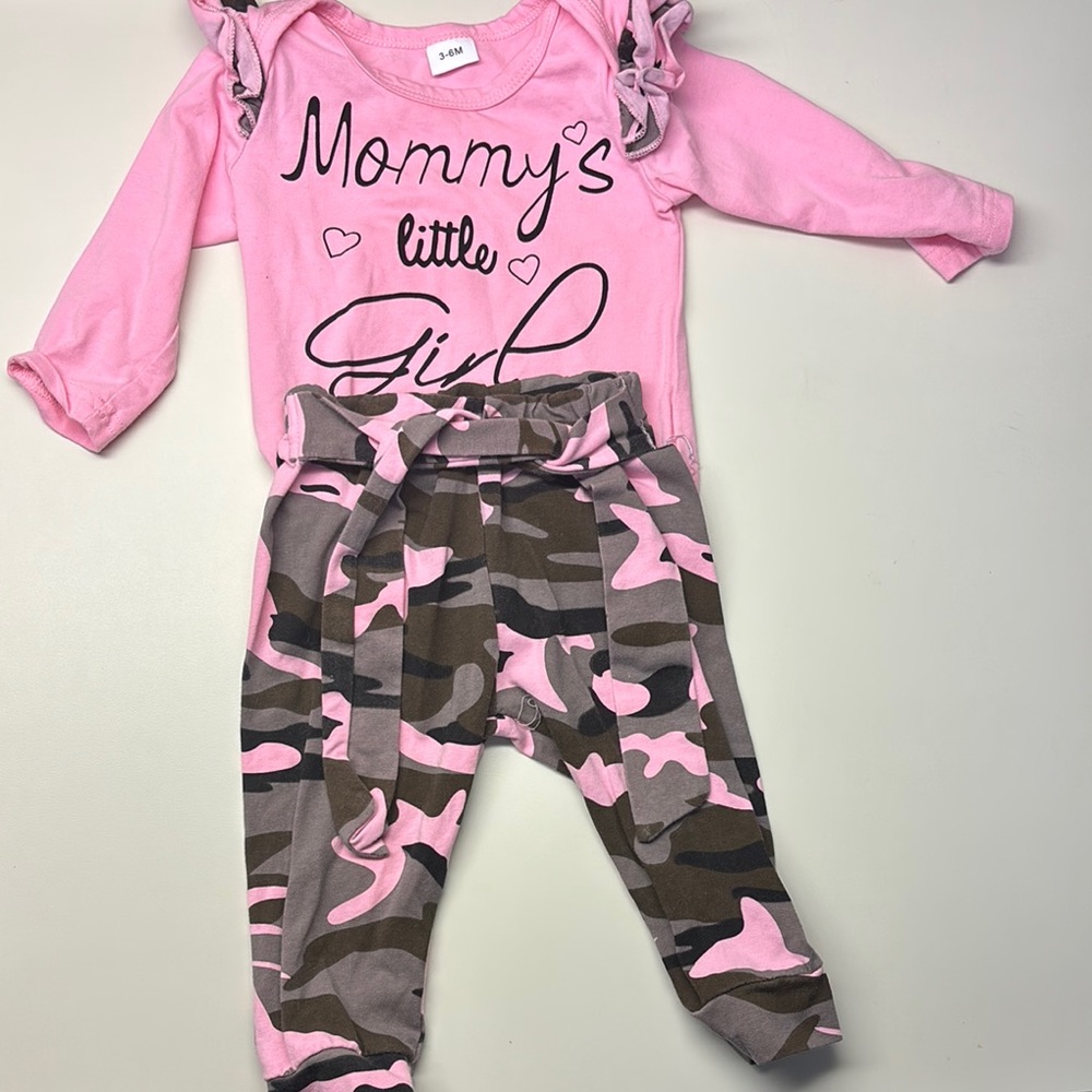 Pink and Camouflage Baby Outfit- 3-6 Month